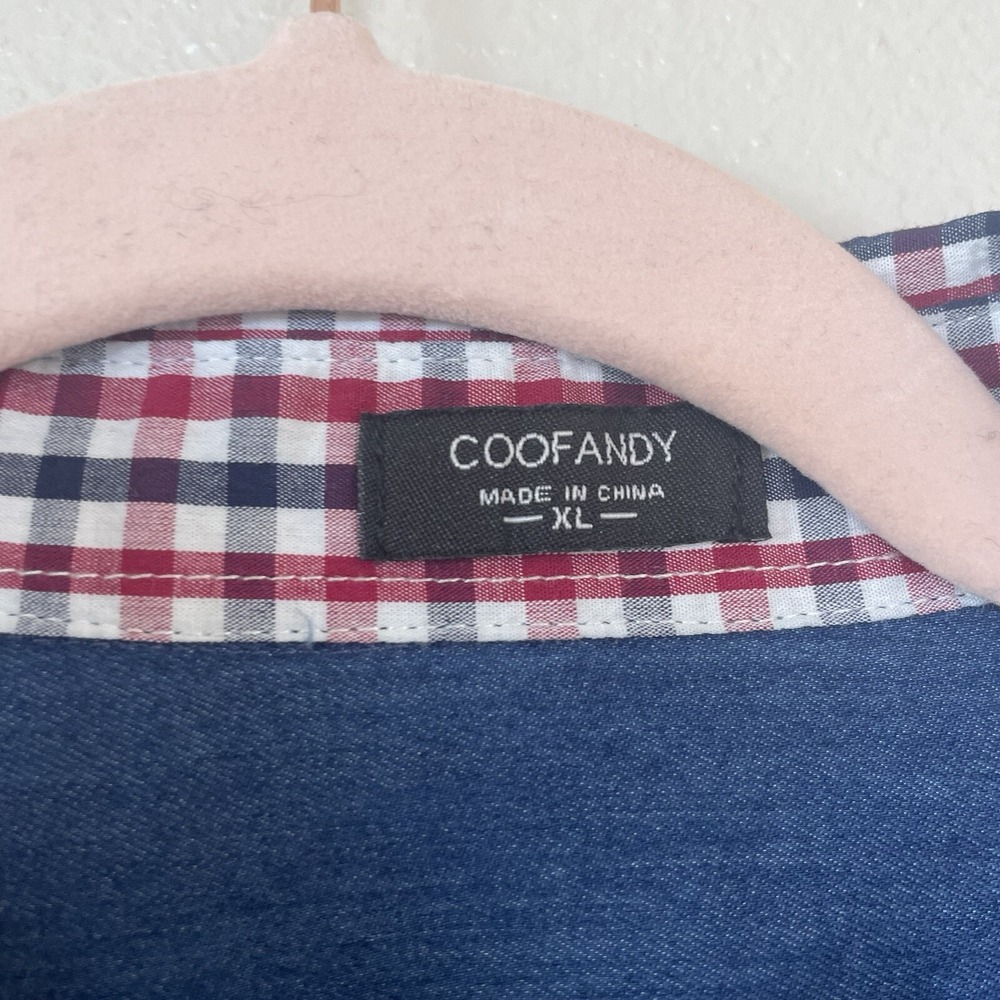 Coofandy Blue Button Up Shirt Red Plaid Accents Mens Size XL Trendy Dress Casual - Picture 3 of 12